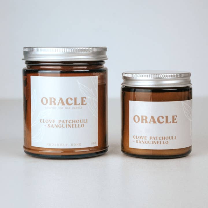 Oracle Candle | Wooden Wick Amber Jar Coconut Soy Candle for wholesale by Moondust Home