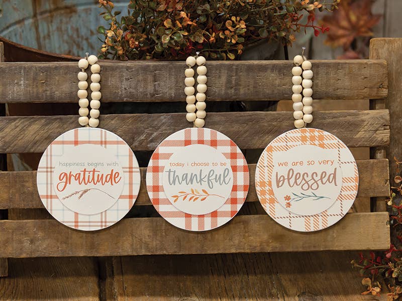 The Hearthside Collection - Wholesale Ornament Set - Thankful/Blessed/Gratitude Beaded Ornament, 3 Assorted1
