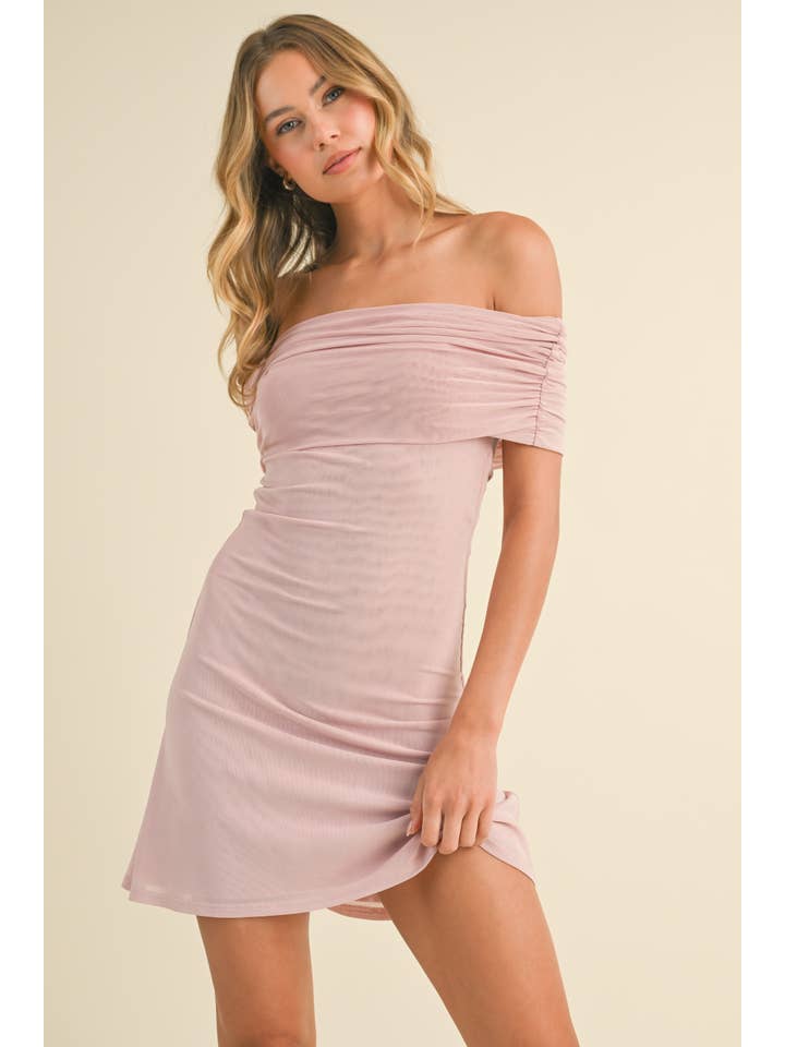 Klesis - Wholesale Dress - Women's - ID8167 FOLDOVER OFF SHOUDER MESH MINI DRESS WITH LINING