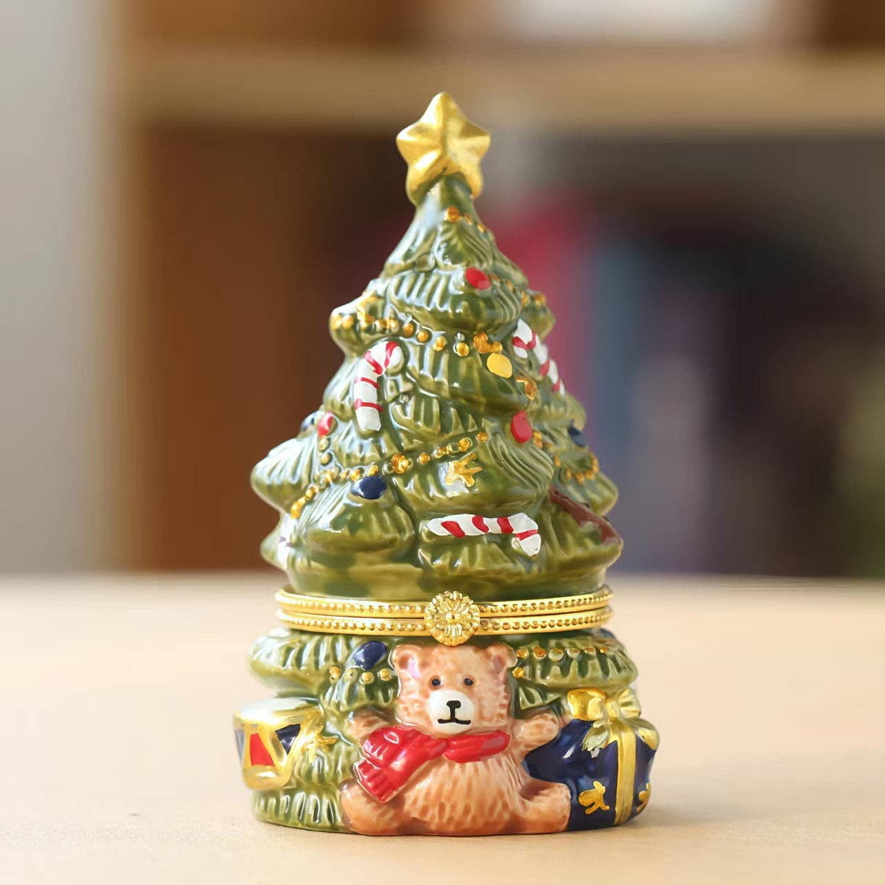 Verdivine - Wholesale Jewelry Box/Organizer - Fuzzy Bear Christmas Tree Trinket Box0