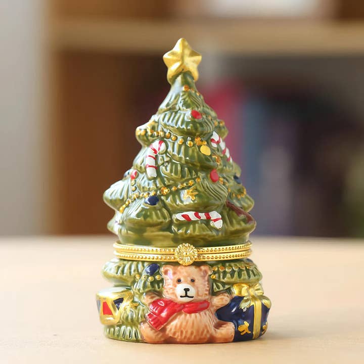 Verdivine - Wholesale Jewelry Box/Organizer - Fuzzy Bear Christmas Tree Trinket Box