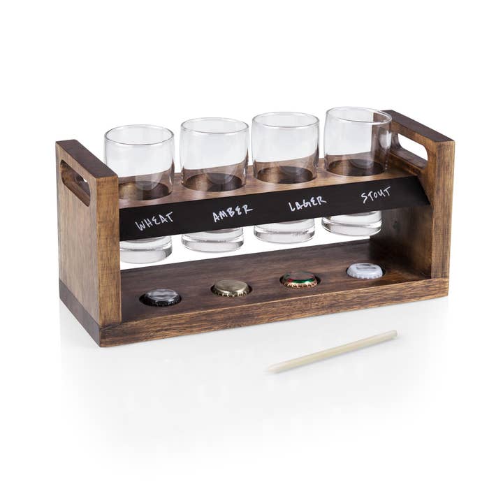 Acacia Wood Craft Beer Flight - Beverage Sampler Glass Gift Set for wholesale on Faire8