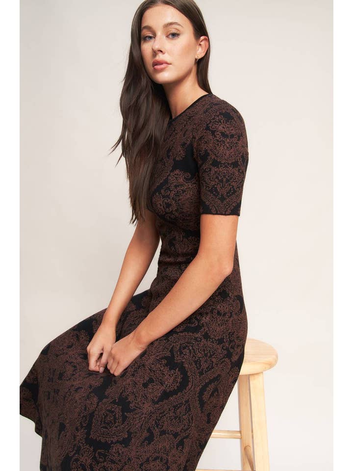 Black A jacquard sweater midi dress -ISW5414 for wholesale on Faire6
