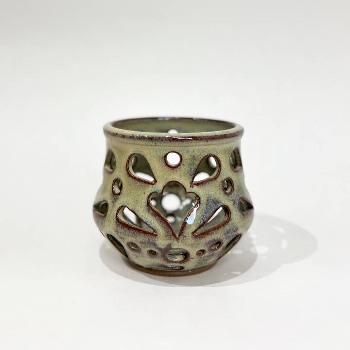 KF Stoneware - Wholesale Candle Holder - Carved Ceramic Votive, candle holder