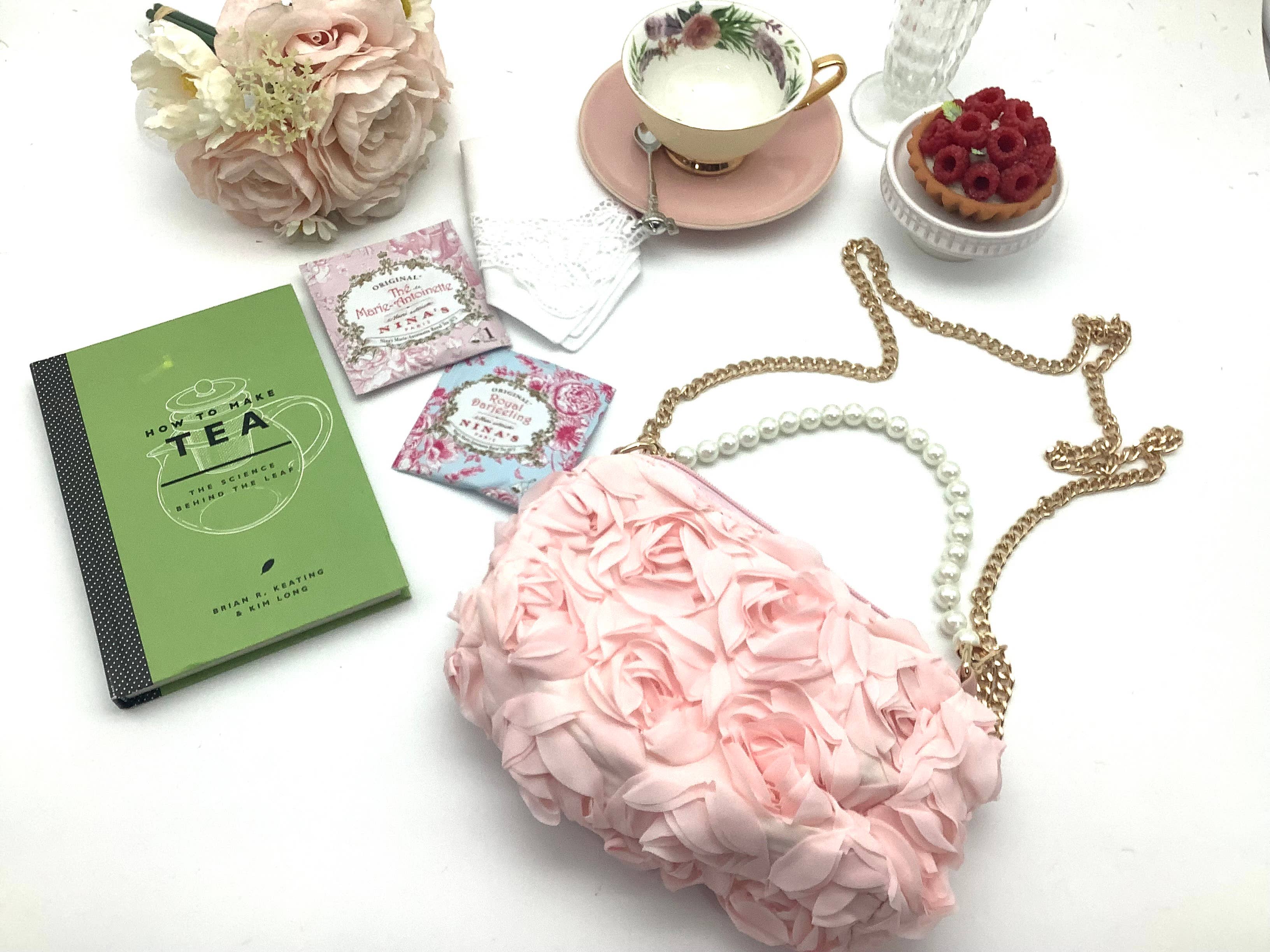 All Little Cute Things - Vente Pochette – femme - Sac à main Tea Party avec roses roses et perles, bandoulière4