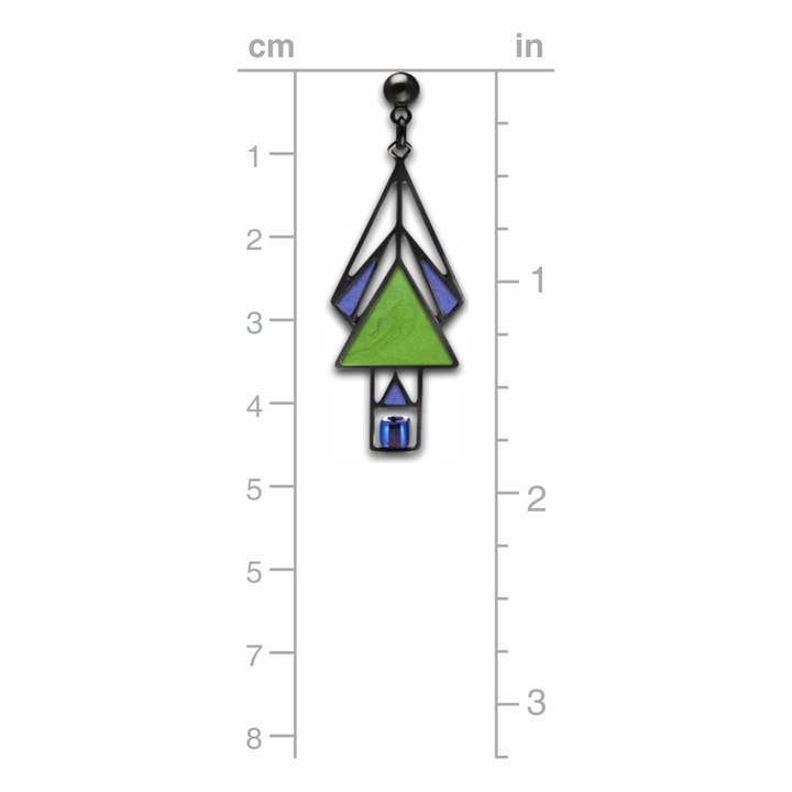 David Howell and Company - Vendita all'ingrosso Orecchini pendenti - Orecchini Verde/Blu con Vetrata di Marion Mahony2