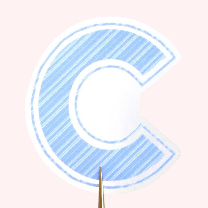 Letter “C” Initial Vinyl Sticker - Sky Blue Stripes for wholesale by Ditsy & Stitch