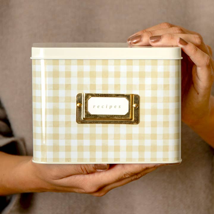 1canoe2 | One Canoe Two Paper Co. - Wholesale Recipe Box - Beige Gingham Tin Recipe Box
