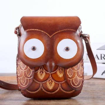 Leather large owl purse handbag crossbody for wholesale by Sunflower Handmade leather inc