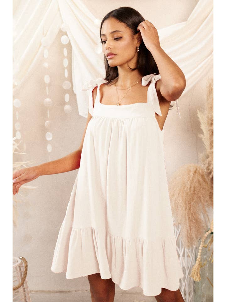 Endless Blu - Vendita all'ingrosso Vestito - Donna - MINI ABITO BABY DOLL IN LINO TINTA UNITA JD646116