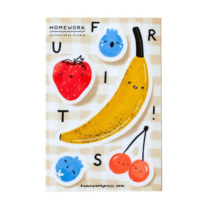 Fruits Vinyl Sticker Sheet for wholesale by Homework Letterpress Studio