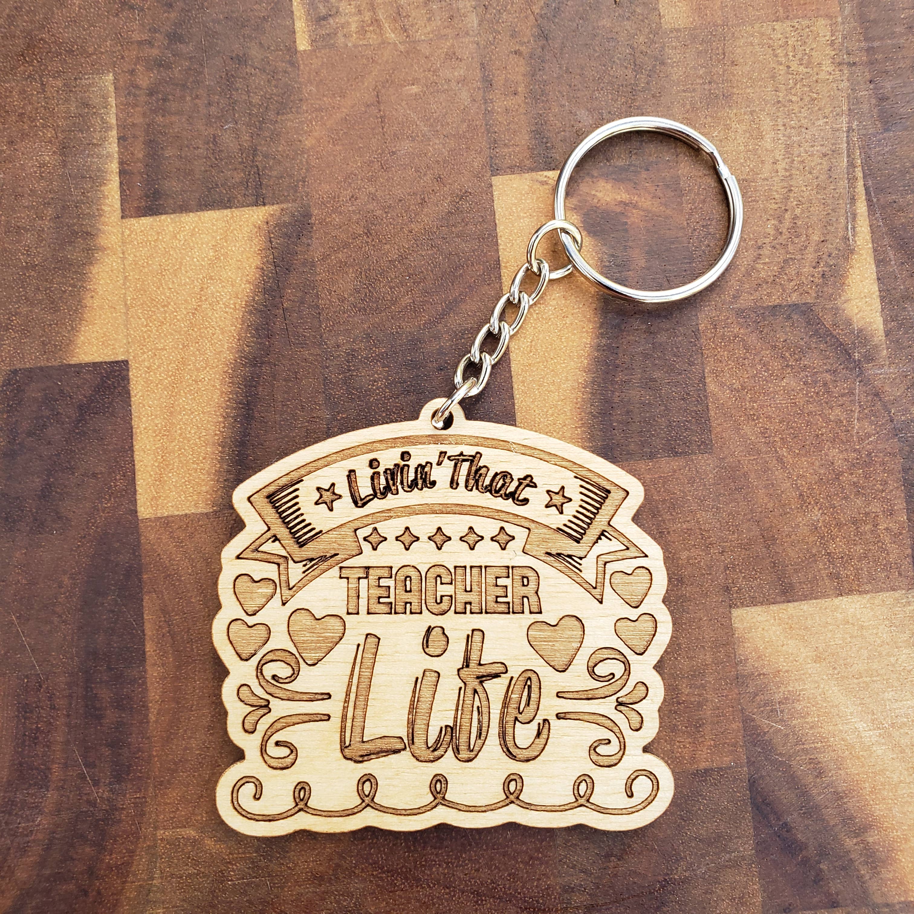 Cabin and Reel Engraving - Wholesale Keychain - Unisex - Back to School Teacher Sayings Wooden Keychain7