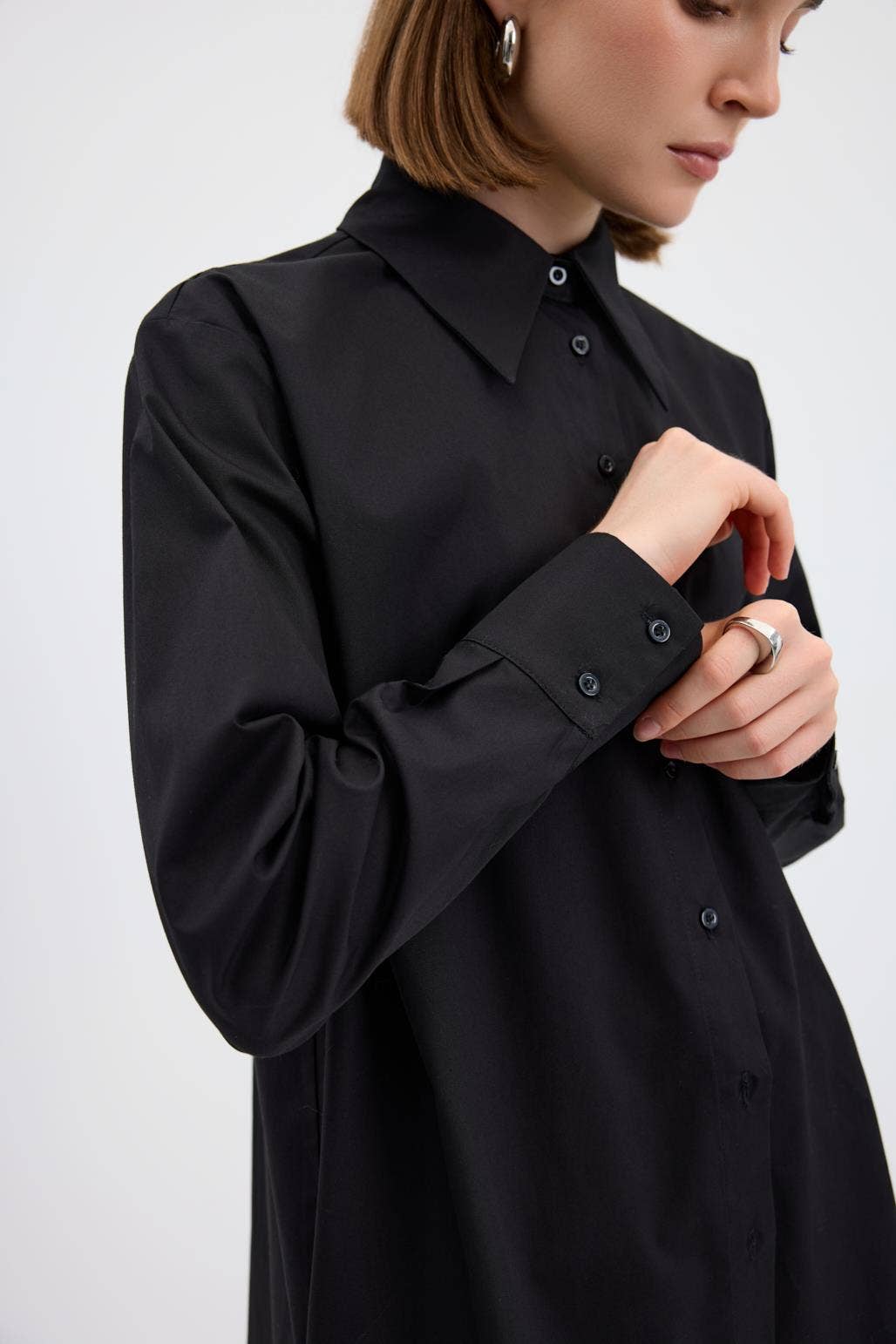 Kadriye Baştürk - Wholesale Button Down Shirt - Women's - Cotton Basic Shirt Black3