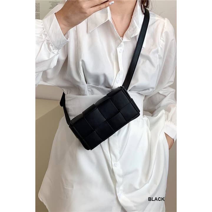 42POPS - Wholesale Crossbody Bag - Women's - .....SI-26304 Vegan Leather Woven Crossbody Waist Bag