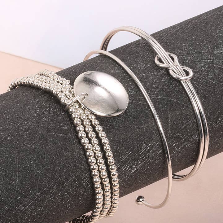 Silver Knotted Beaded 3-piece Bracelet Set for wholesale on Faire