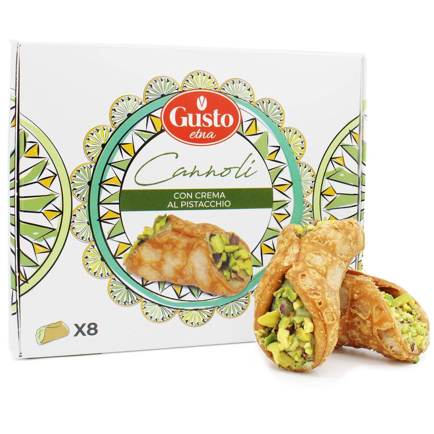 Wholesale Italian Food - Wholesale Cookie - Gusto Etna, Sicilian 8 pcs Cannoli filled with Pistachio Cream Gift Box1