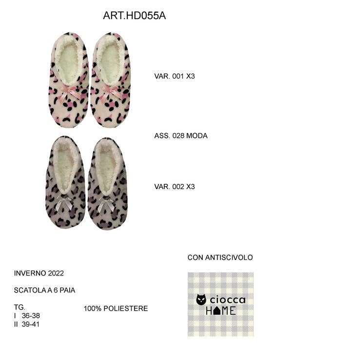 Women's Animalier Patterned Slippers with Soft Interior (HD055A) for wholesale by Ciocca