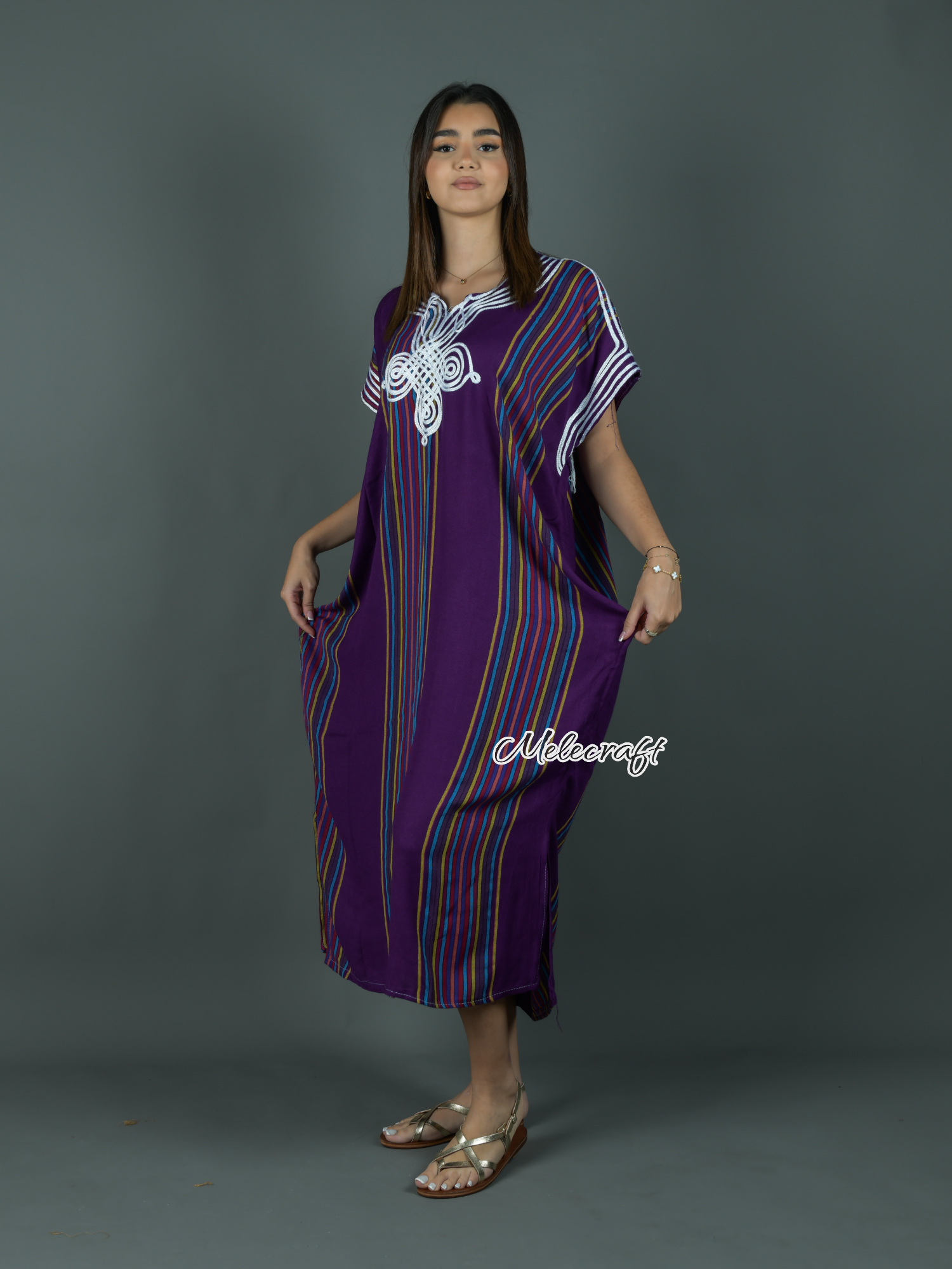 Melecraft - Wholesale Kaftan - Women's - Moroccan Striped Kaftan Dress for Women - Handmade Gandoura14
