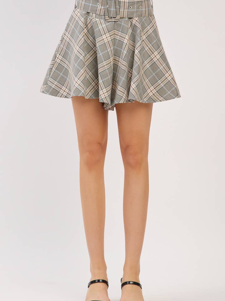 Falda-pantalón de cuadros con cinturón HB3279-NEGRO para venta al por mayor de B I G H I T Fashion