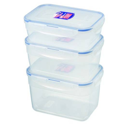 Set of 3 interlocking low rectangular boxes for wholesale by Lock & Lock