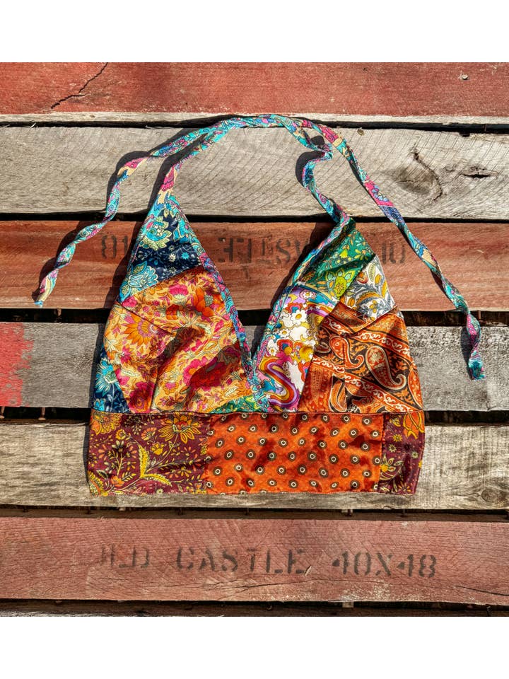 Gardenbelle Shop - Wholesale Bralette - Women's - Beachy Boho Hippie Recycled Patchwork Bralette, Bra Top