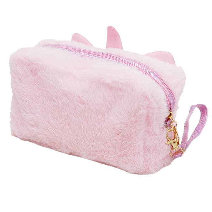 Cap Zone - Wholesale Makeup/Cosmetic Bag - Unicorn Pony Fuzzy Faux Fur Versatile Cosmetic Bag