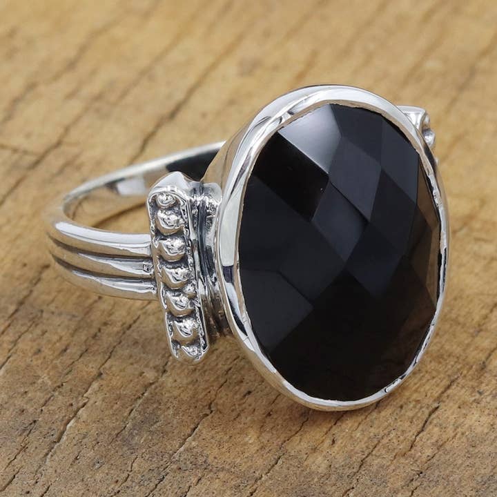Oval Black Onyx Ring: 925 Sterling Silver Handmade Jewelry for wholesale by Jay Jools