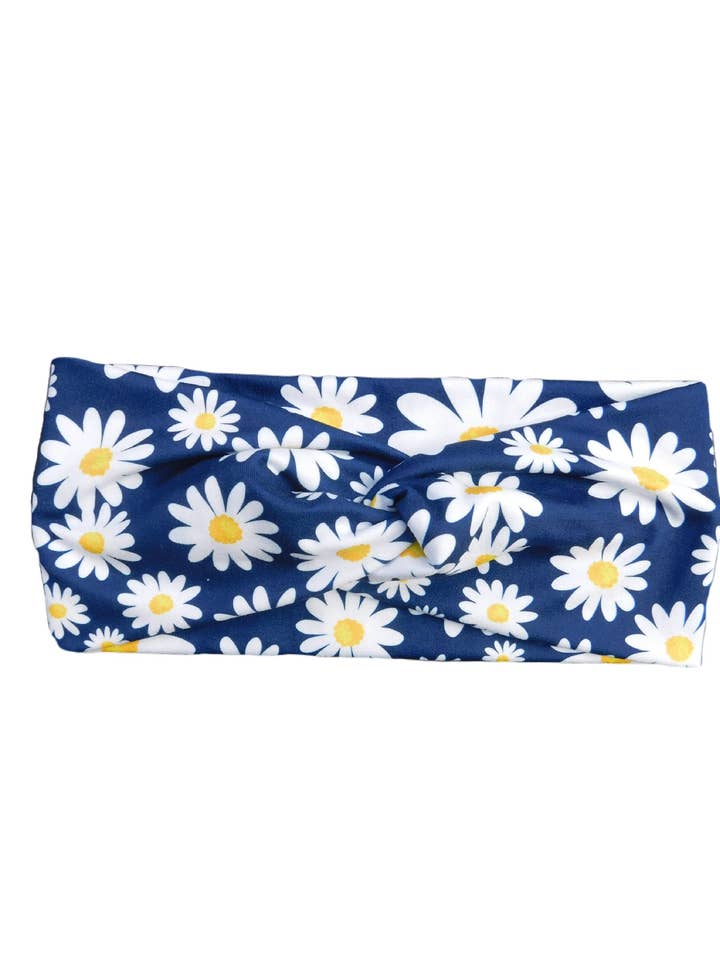 Faixa de cabeça feminina Navy Daisy, tiara com mola de turbante por atacado de That's Sew Me