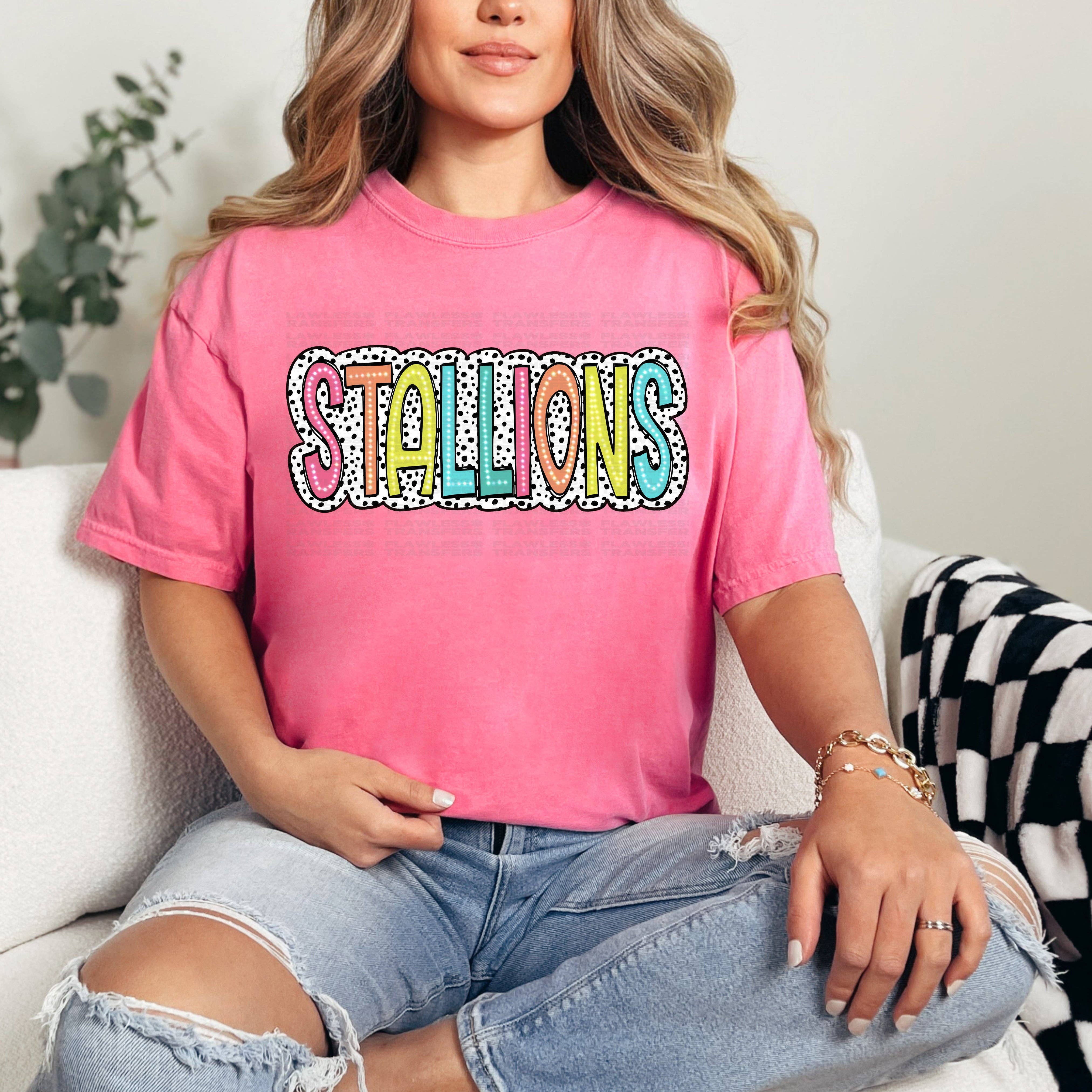 Flawless Transfers - Wholesale Sublimation Transfer - Stallions Bright Color Doodle Dalmatian Dots DTF Transfer0