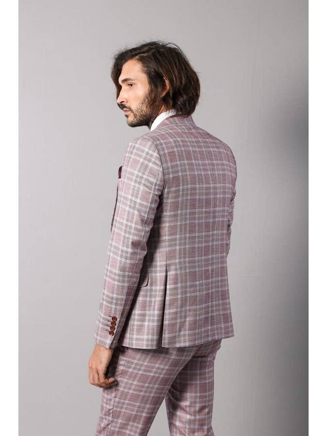 Burgundy Plaid Vested Slim Fit Italian Suit - Wessi for wholesale on Faire