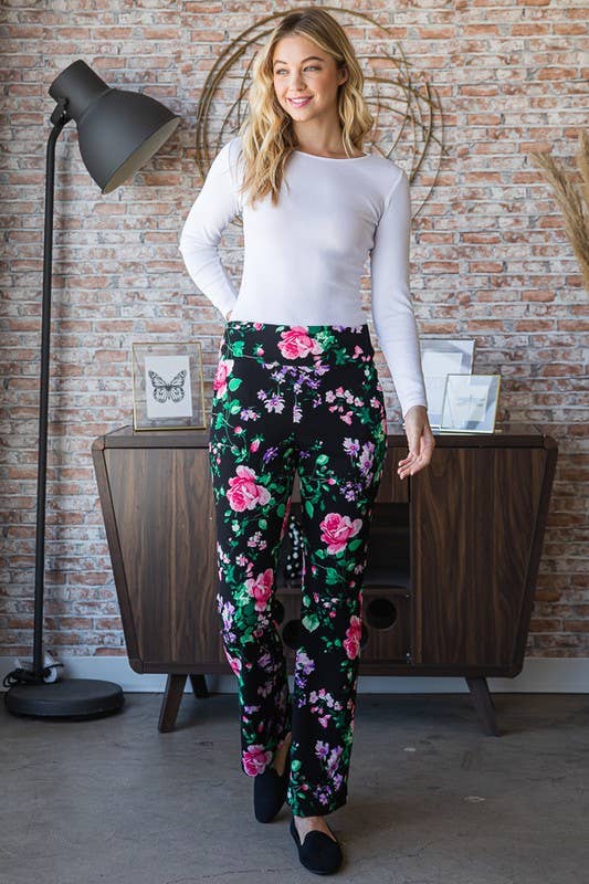 NOIR/ROSE VIF PANTALON À MOTIF FLORAL EP6717-15 en vente sur Faire5