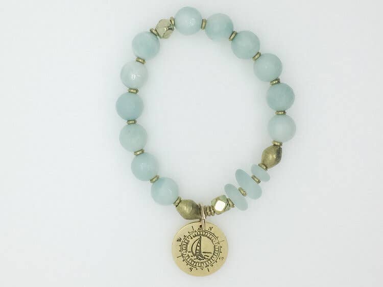 Vanessa Piche - Wholesale Beaded Bracelet - Gold Compass Amazonite Light Teal 10mm0