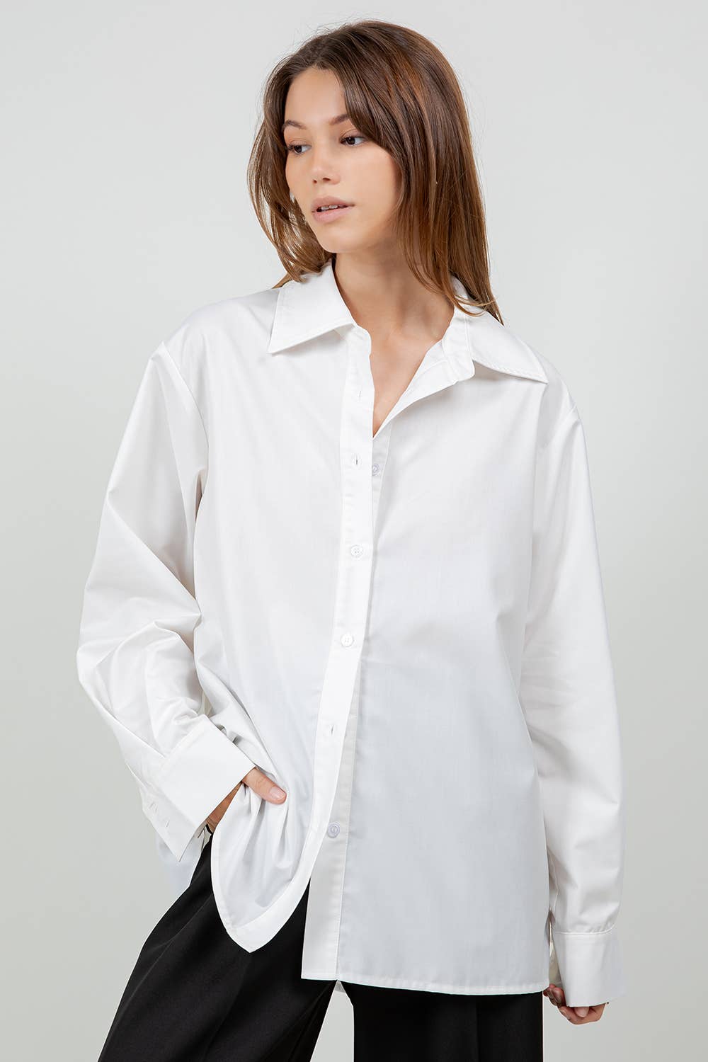 MULTI WEAR BACK PLACKET DETAILED POPLIN SHIRT - WHITE for wholesale on Faire