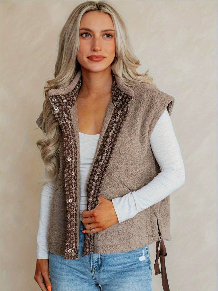 Side Bows Sherpa Fleece Vest for wholesale by LiveFashionWay