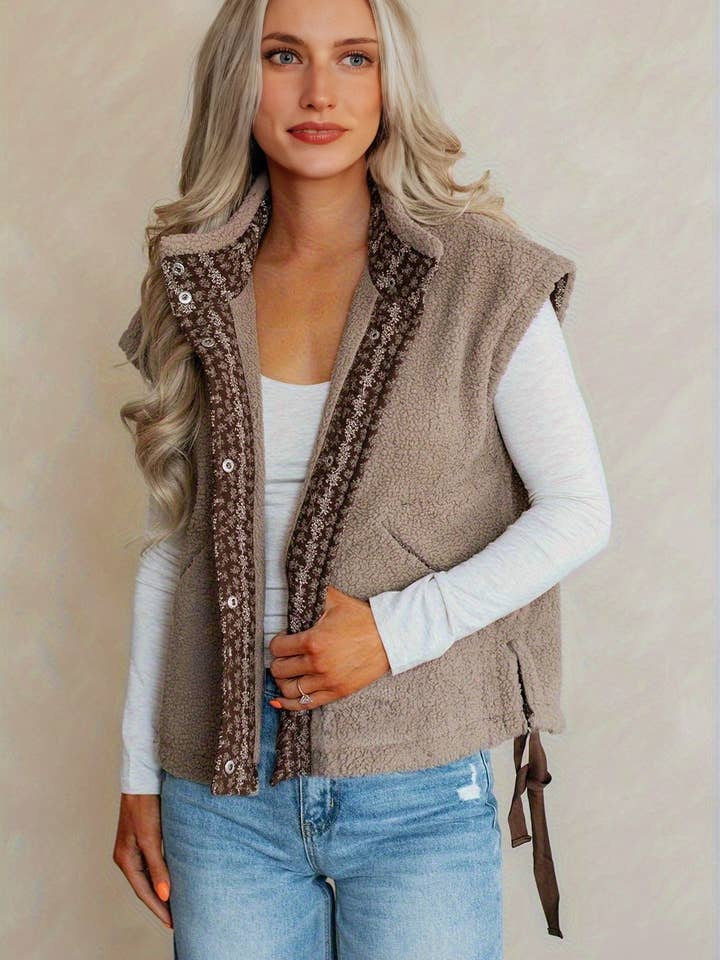 Side Bows Sherpa Fleece Vest for wholesale by LiveFashionWay