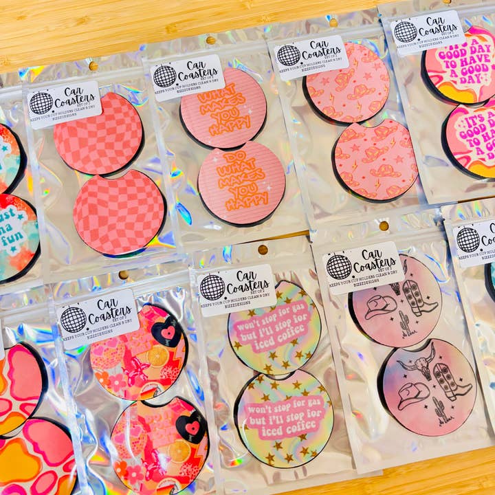 Bizzz Designs - Wholesale Car coaster – women's - Preppy Trendy Car Coasters | 10 Sets of Preppy Car Coasters4