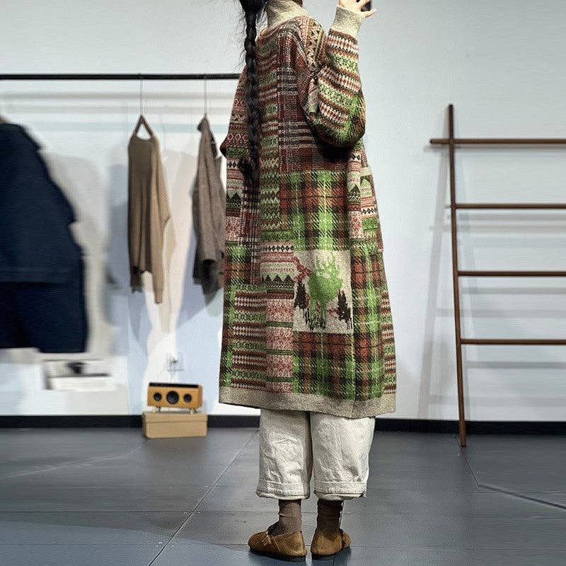 KHAKI Langer Jacquard-Strickcardigan mit Farbblockmuster für den Großhandel auf Faire3