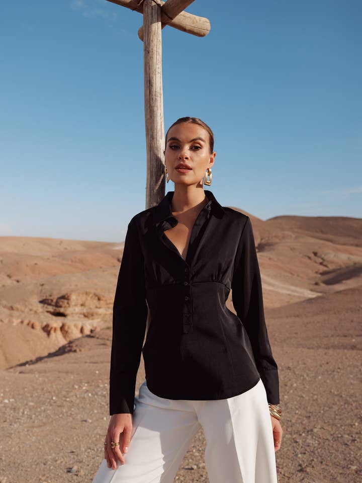 Attentif Paris - Wholesale Button Down Shirt - Women's - Satin corset shirt with lapel collar23