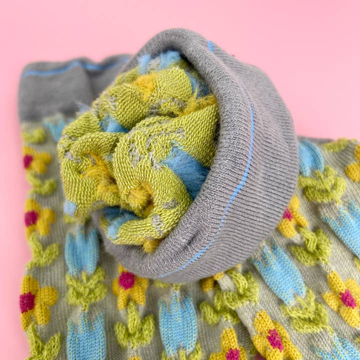 mildstyles - Vente Chaussettes – unisexe - Chaussettes longues grises gaufrées Floret Plant3