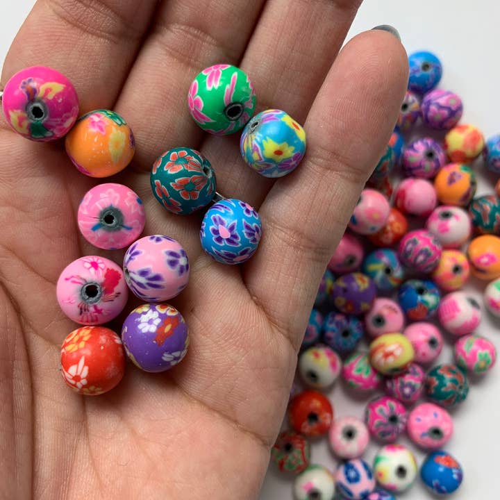 The Bead Bazaar - Wholesale Beads - 100 Bright Flower Beads, 90's Boho Accent Flower Beads, Colo7