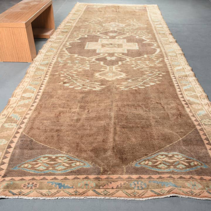 Handgjord vintage matta, brun & beige geometrisk, 6,3x17,5 fot för wholesale av Vintage Rugs Loom
