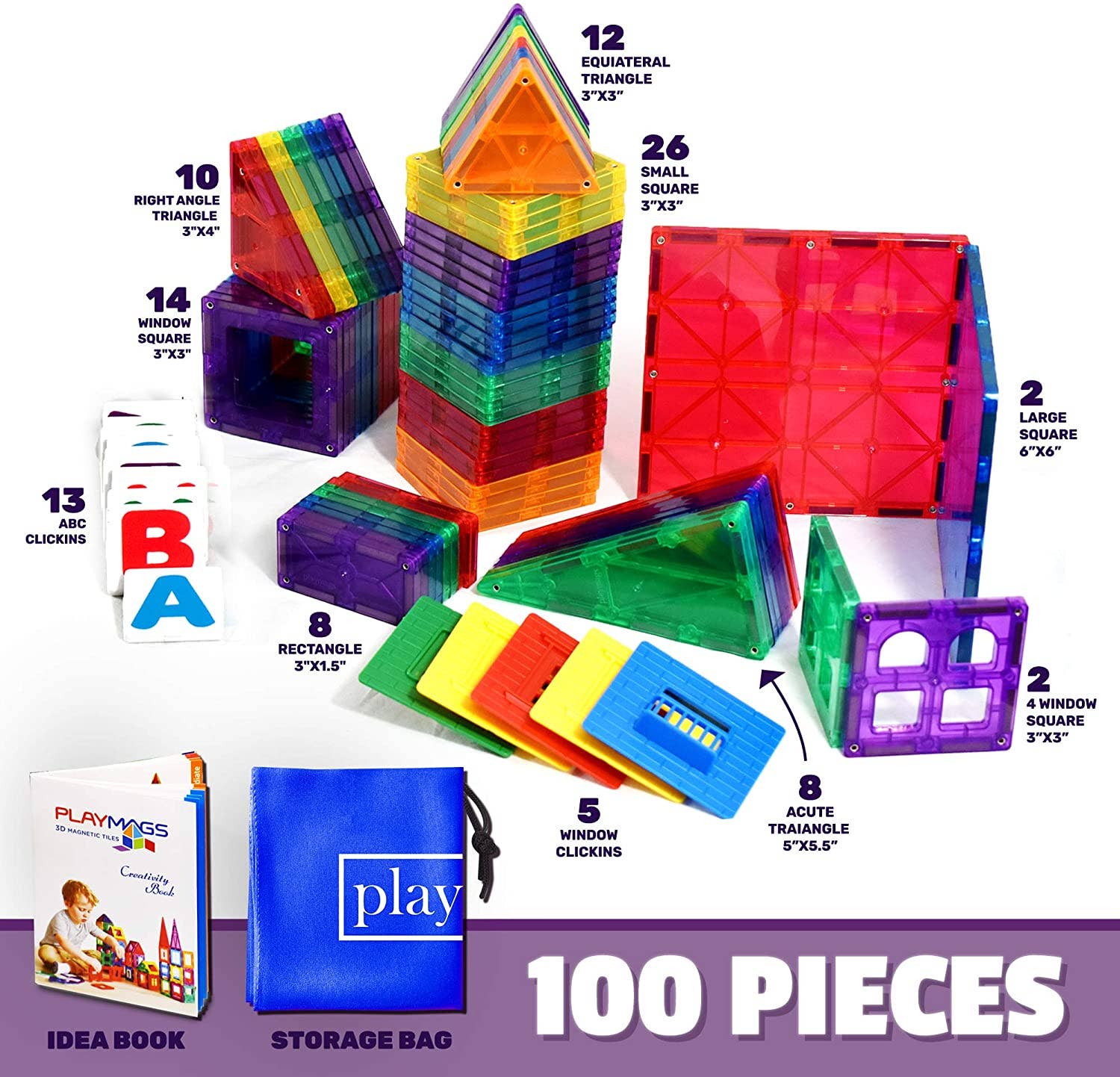The Toy Group - Wholesale Building Set - Kids - Playmags 100 Piece Building Blocks Magnet Educational Set4