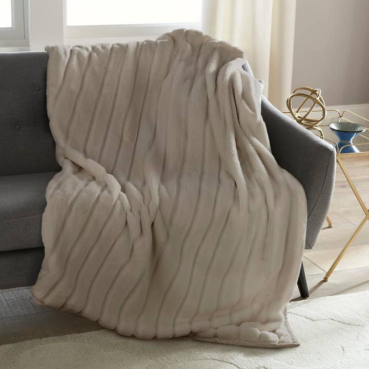 Crafted by Catherine - Wholesale Throw Blanket - Channel Cut Faux Rabbit Fur Throw 50" x 60"