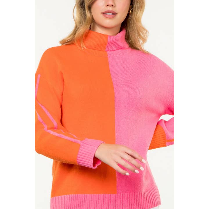 PINK Colorblock Turtleneck Sweater for wholesale on Faire