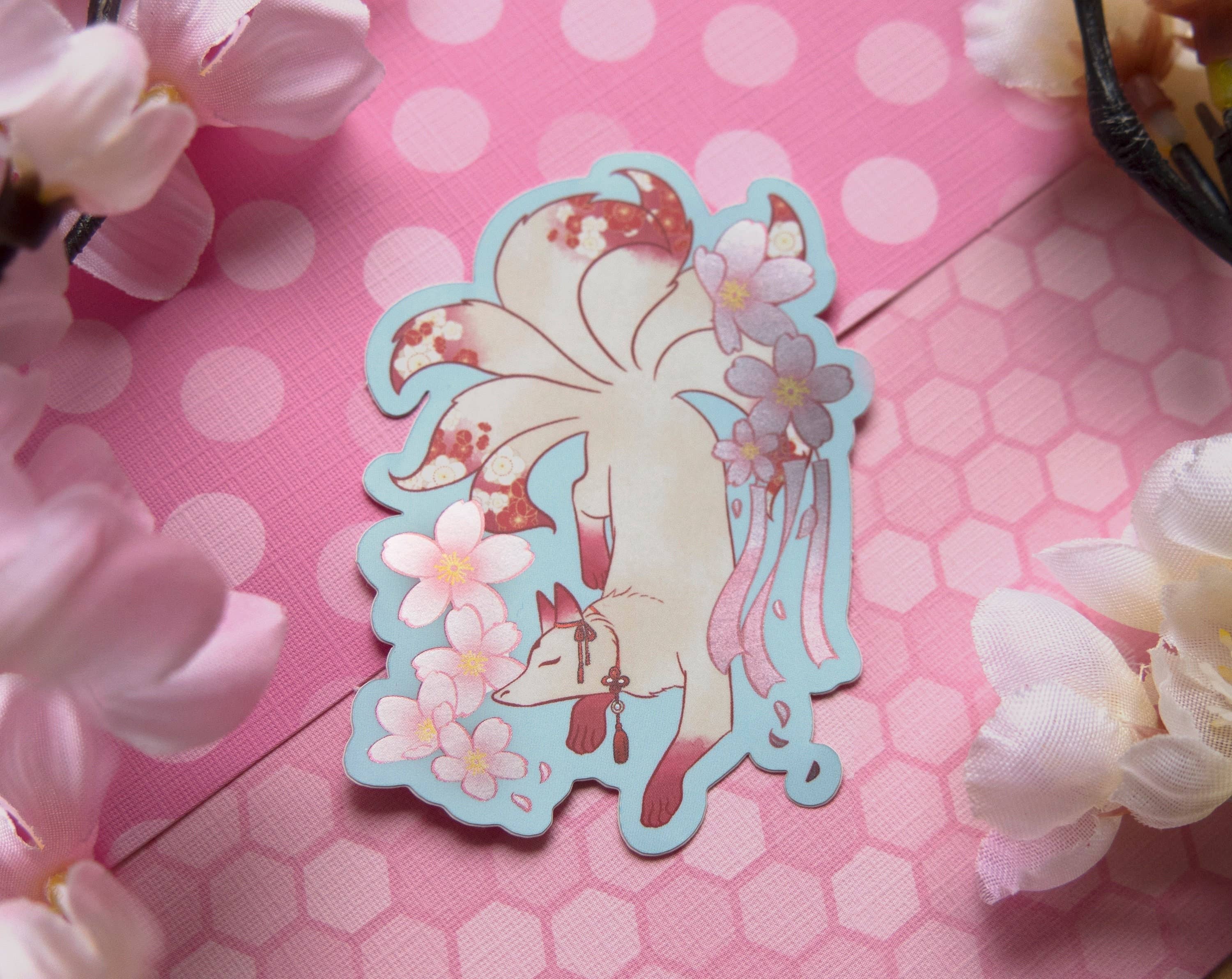 Meg-chan Doodles - Vente Autocollant - Autocollant Kitsune | Yokai japonais | Autocollant métallisé2