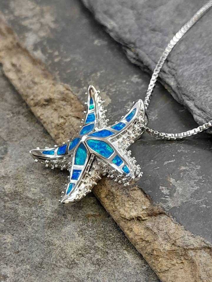 Pendente de Opala Sintética Starfish SP502BC 25mm S/Prata por atacado de Bluelily925silver