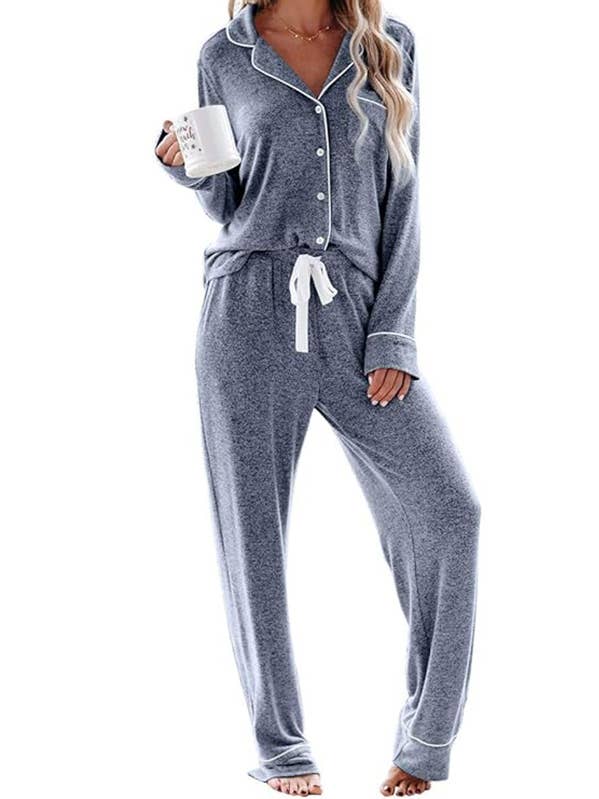 Soft Button-Down Long Sleeve Pajama Set for wholesale by Hope & Sunshine