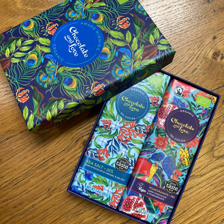 The Social Supermarket Ltd – wholesale Chokladkartong – Choklad & Kärlek, rik mörk choklad presentförpackning 4 x 40g