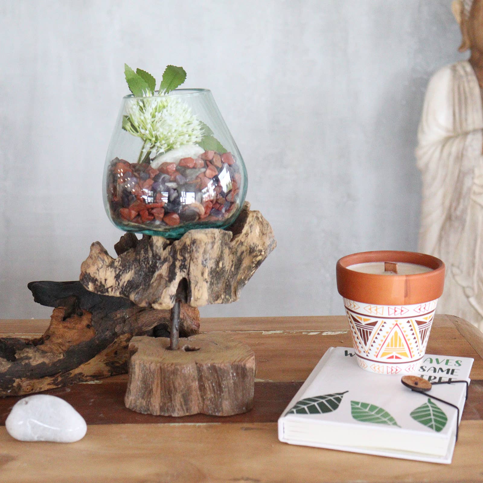 AW Artisan - Wholesale Plant Pot - Fused glass on wood with stand - Large bowl4