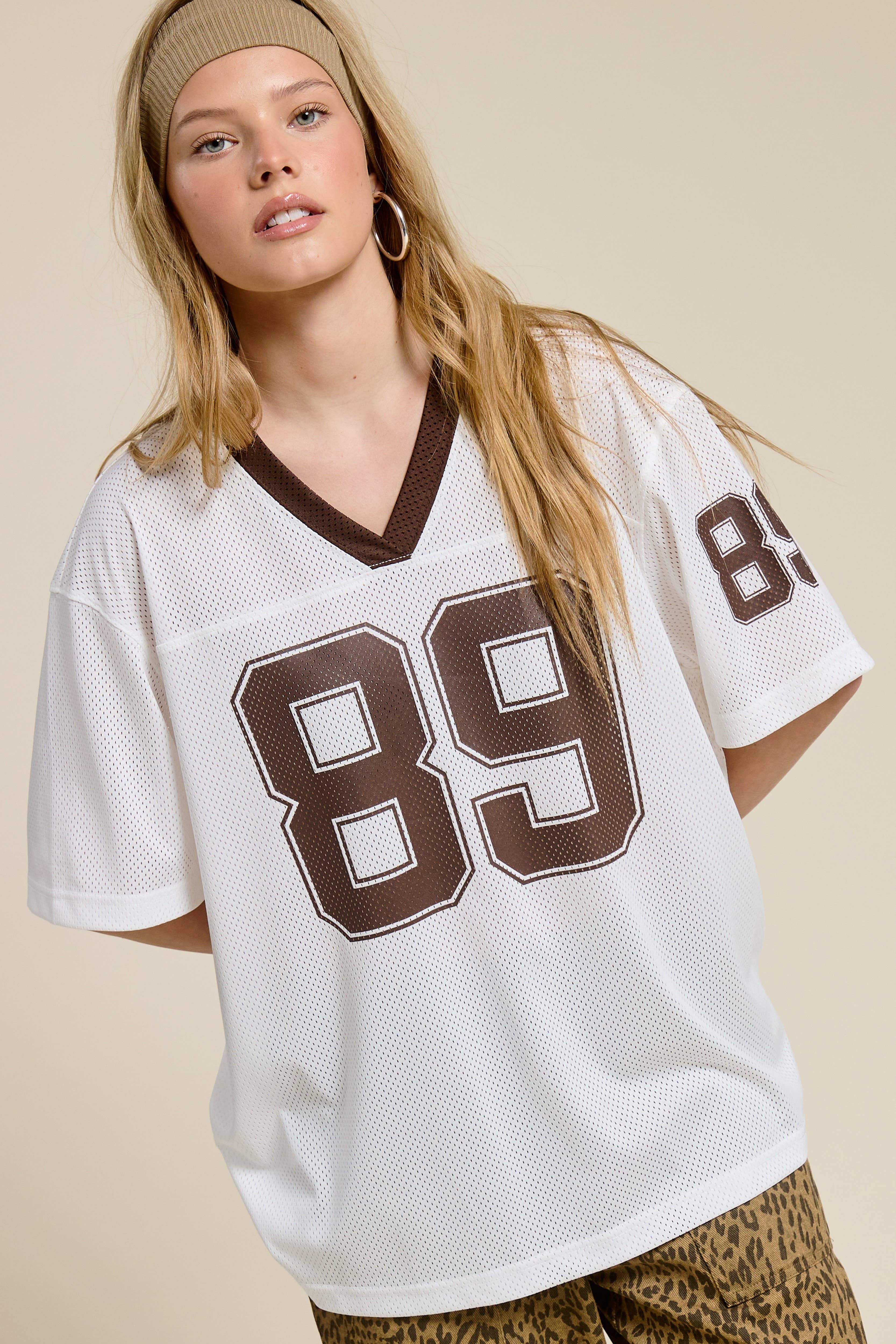 Mimosa - Wholesale T-Shirt - Women's - Sporty V Neck Short Sleeve Jersey Top with 89 Graphic Print1